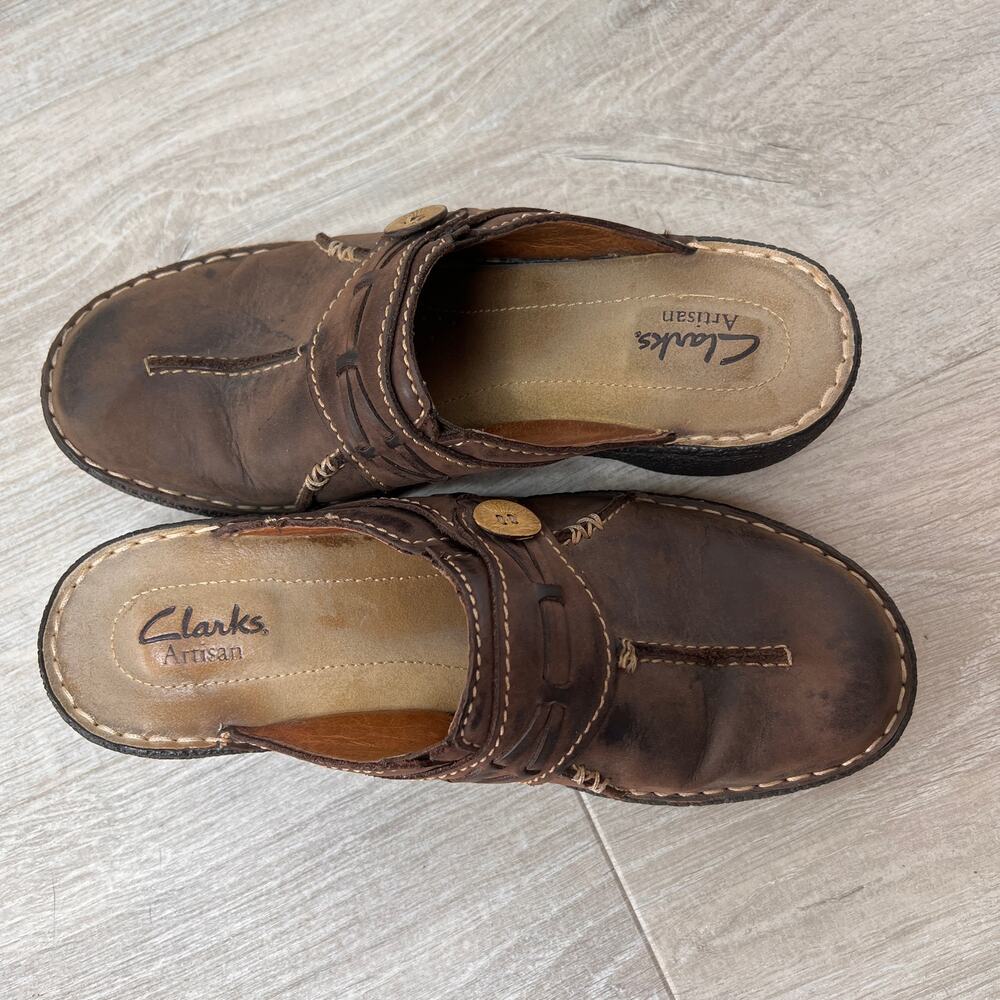 Clarks Shoes Womens SZ 7M Brown Artisan Collection Inca Amy Mules Slip On Clogs - Picture 13 of 15